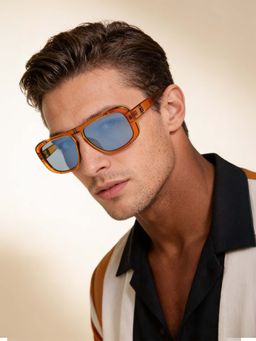 Guess - Men UV Protected Full Rim Blue Lens Rectangle Sunglasses (62)