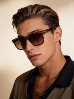 Guess - Men UV Protected Full Rim Brown Lens Square Sunglasses (56)