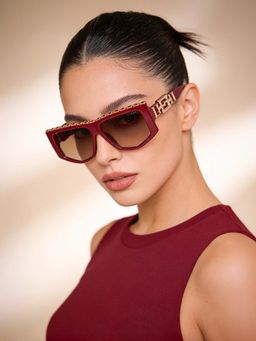 Guess - Women UV Protected Full Rim Brown Lens Irregular Sunglasses (58)