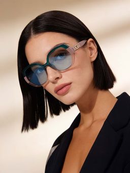 Guess - Women UV Protected Full Rim Green Lens Irregular Sunglasses (55)