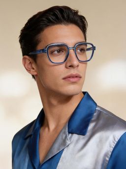 Guess - Eyewear for Men with Shiny Crystal Blue Silver Alloy Metal Frame (53)