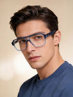 Guess - Eyewear for Men with Shiny Crystal Blue Acetate Frame (56)