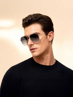 IDEE - Grey Gradient Fm Lens Pilot Sunglass Full Rim Shiny Light Gold Frame (60)