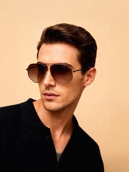 IDEE - Brown Gradient Lens Pilot Sunglass Full Rim Shiny Dark Brown Frame (58)