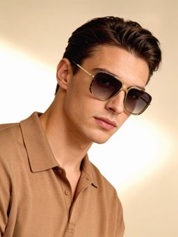 IDEE - Green Gradient Lens Square Sunglass Light Gold Crystal Olive Demi Frame (58)