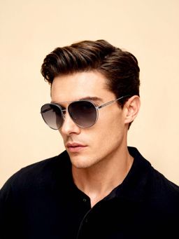 IDEE - Smoke Gradient Lens Pilot Sunglass Full Rim Shiny Dark Gun Frame (59)