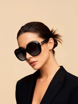 IDEE - Smoke Gradient Lens Square Sunglass Full Rim Shiny Black Frame (58)