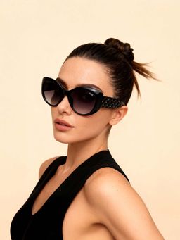 IDEE - Smoke Gradient Lens Cat Eye Sunglass Full Rim Shiny Black Frame (54)