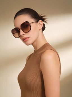 IDEE - Brown Hexagon 100% Uv Protected Sunglasses For Women Size 56