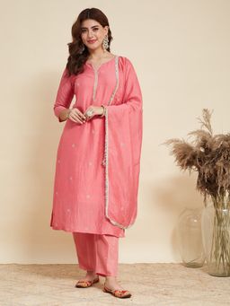 MOKOSH - Women Pink Silk Kurta with Pant and Dupatta