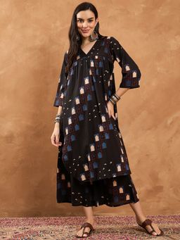 InWeave - Black Window Flared Kurta and Palazzo