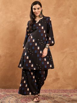 InWeave - Black Window Three Fourth Sleeve Kurta and Palazzo