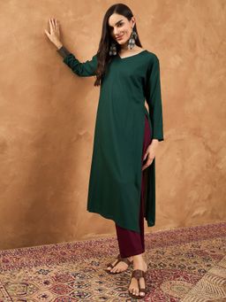 InWeave - Dark Green Slit Kurta and Pant