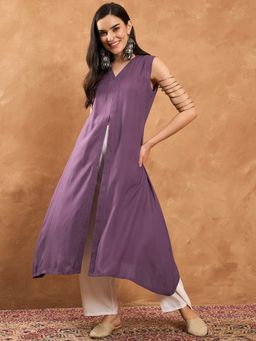 InWeave - Mauve Front Slit Kurta and Pant