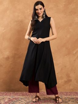 InWeave - Black Front Slit Kurta and Pant