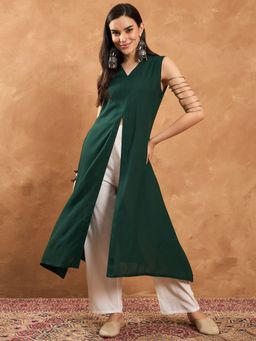 InWeave - Green Front Slit Kurta and Pant