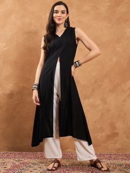 InWeave - Black Front Slit Kurta and Pant