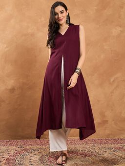 InWeave - Wine Front Slit Kurta and Pant