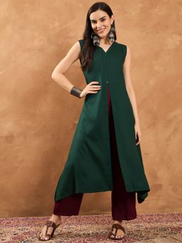 InWeave - Green Front Slit Kurta and Pant