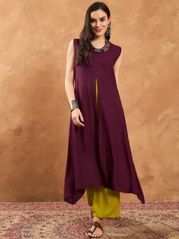 InWeave - Wine Front Slit Kurta and Pant