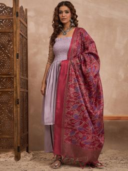InWeave - Light Mauve Silk Offshoulder Kurta with Palazzo and Dupatta