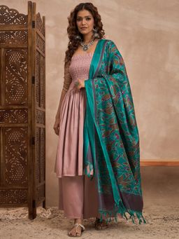 InWeave - Blush Pink Strapless Kurta with Palazzo and Dupatta