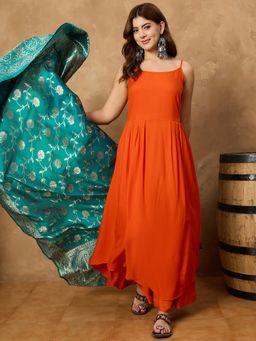InWeave - Orange Strappy Set Kurta with Palazzo and Dupatta