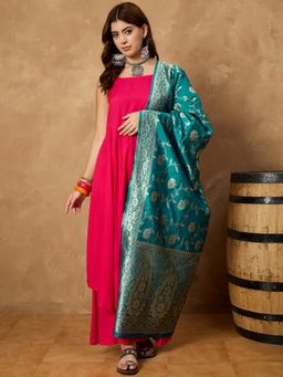 InWeave - Pink Strappy Set Kurta with Palazzo and Dupatta
