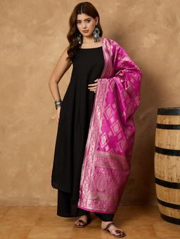 InWeave - Black Strappy Set Kurta with Palazzo and Dupatta