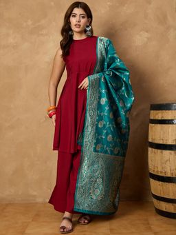 InWeave - Maroon Silk Boho Kurta with Palazzo and Dupatta