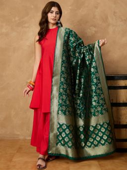 InWeave - Red Silk Boho Kurta with Palazzo and Dupatta