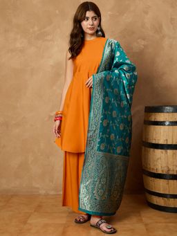 InWeave - Orange Silk Boho Kurta with Palazzo and Dupatta