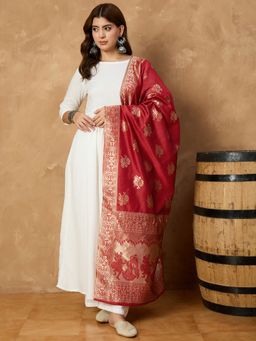 InWeave - White Anarkali Kurta with Palazzo and Dupatta