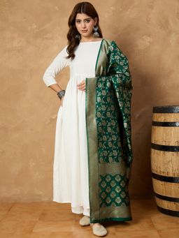 InWeave - White Anarkali Kurta with Palazzo and Dupatta