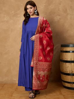 InWeave - Blue Anarkali Kurta with Palazzo and Dupatta