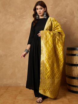 InWeave - Black Anarkali Kurta with Palazzo and Dupatta