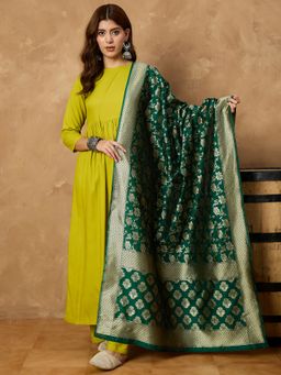 InWeave - Green Anarkali Kurta with Palazzo and Dupatta