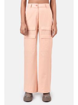 Genes Lecoanet Hemant - Pink Colour Cotton Solid Relaxed fit Wide Cargo Pant
