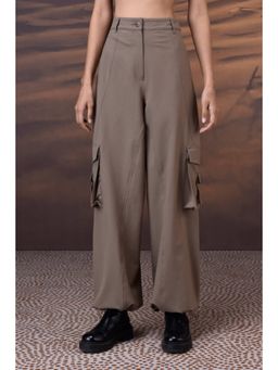 Genes Lecoanet Hemant - Beige Colour Viscose Blend Solid Relaxed fit Wide Cargo Pant