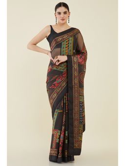 Soch - Women Black Georgette Printed Saree with Unstitched Blouse