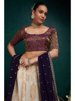 Soch - Purple Art Silk Blouse with Woven Floral Designs