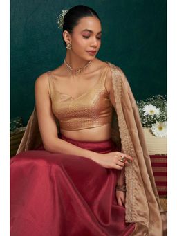 Soch - White Cotton Spandex Prince Cut Blouse with Floral Sleeves