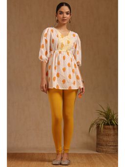 Soch - Yellow Cotton Solid Leggings