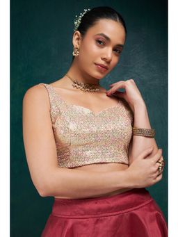 Soch - Women's Beige Georgette Blouse with Sequins Work