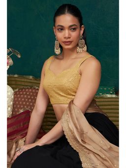 Soch - Gold Georgette Stitched Blouse & Unstitched Sleeves with Sequins Work (Set of 2)