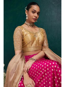 Soch - Womens Gold Rayon Embroidered Blouse with Sequins Work