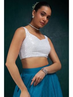 Soch - Women's Off White Georgette Padded Blouse & Unstitched Sleeves with Sequins (Set of 2)