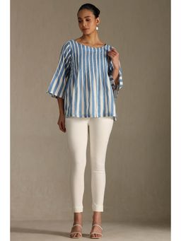 Soch - Womens Off-White Viscose Solid Ankle Length Pant