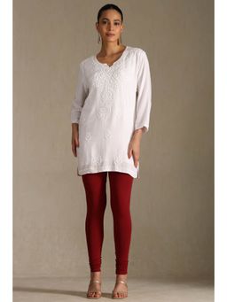 Soch - Women Cherry Red Solid Cotton Hosiery Churidar Leggings