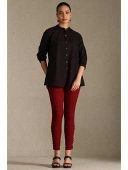 Soch - Women Maroon Solid Cotton Pant with 8 Buttons On Bottom